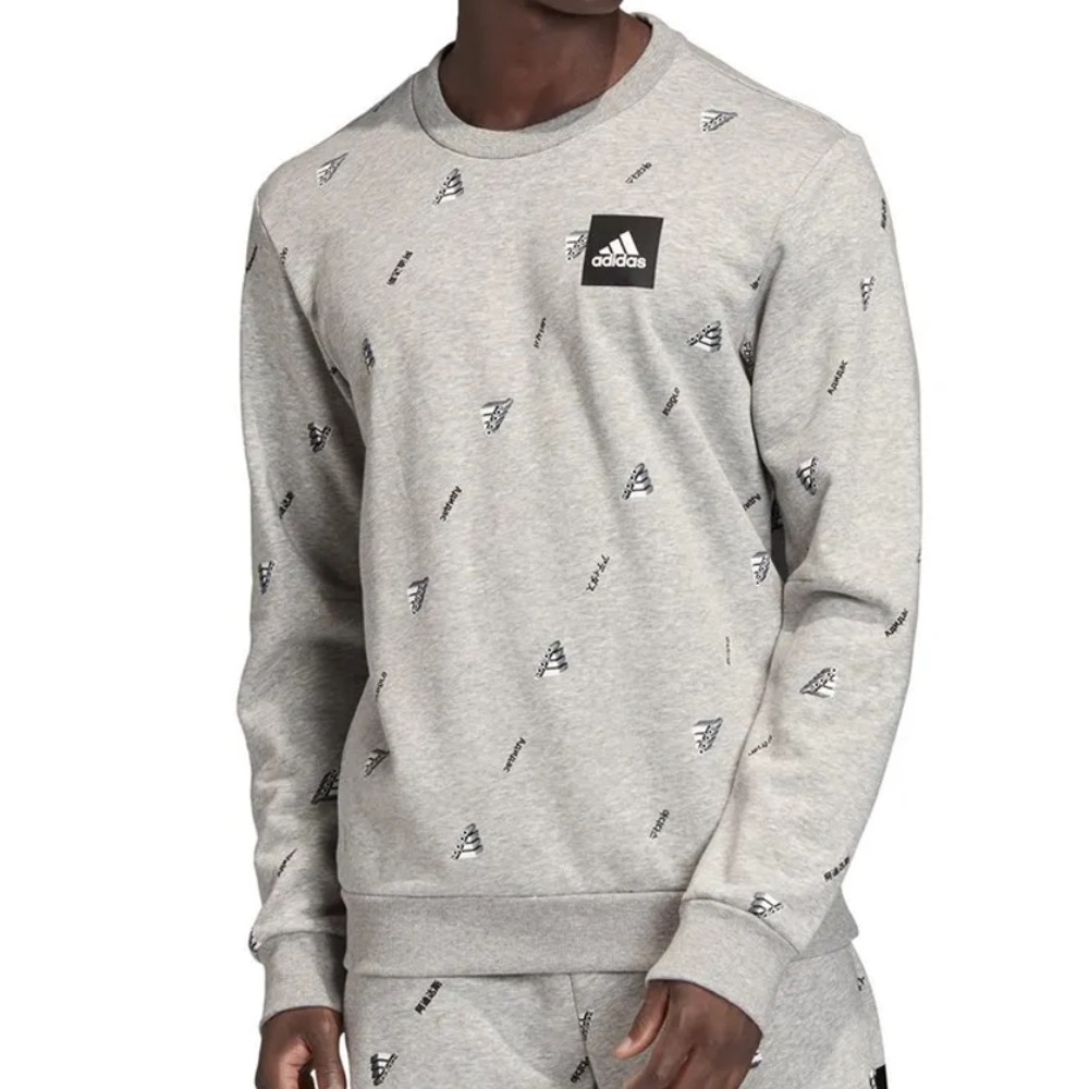 2/$30 Adidas Must Haves Graphic Crew Grey Heather/White Sweatshirt